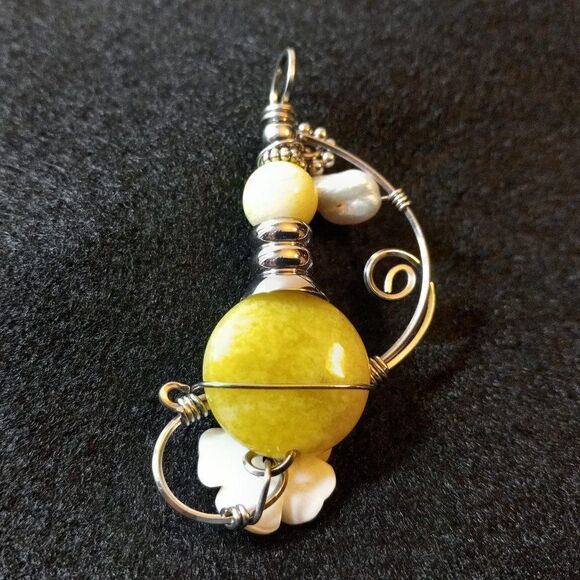 Artisan Silver Tone Wire Wrap Floral Freshwt Pearl Pendant Sterling Silver Chain - Picture 5 of 13